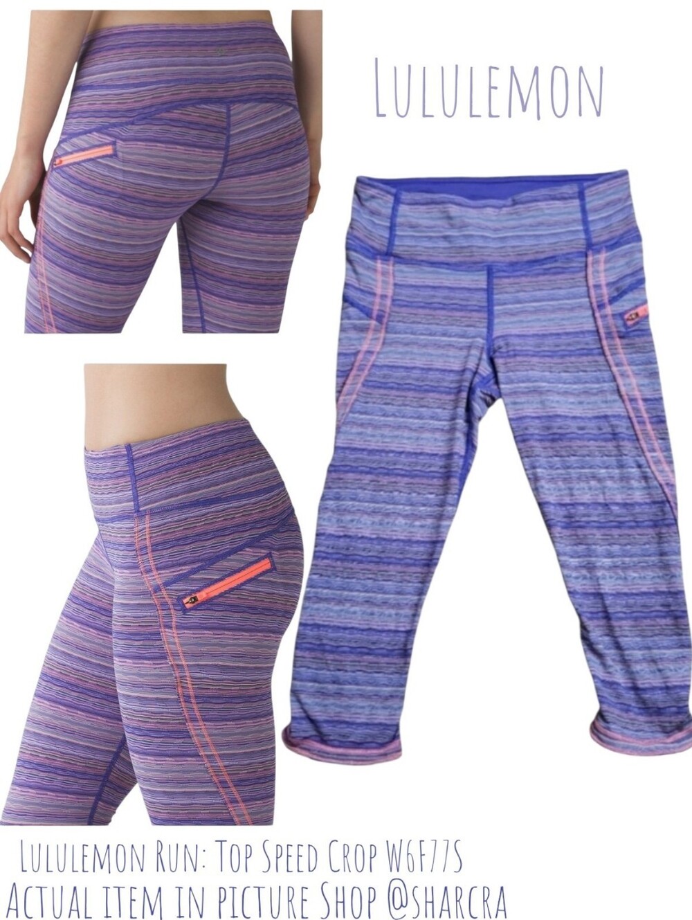 Lululemon Women's Run Top Speed Crop Leggings W6F77S Space Dye Pink Purple 4